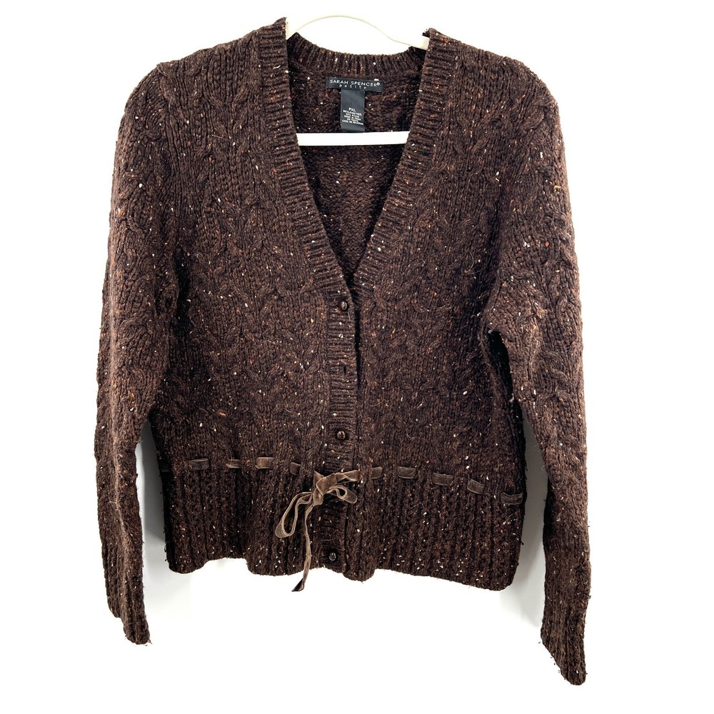 Sarah Spencer lambs wool speckled cardigan‎ sweater hobbitcore cottagecore P XL